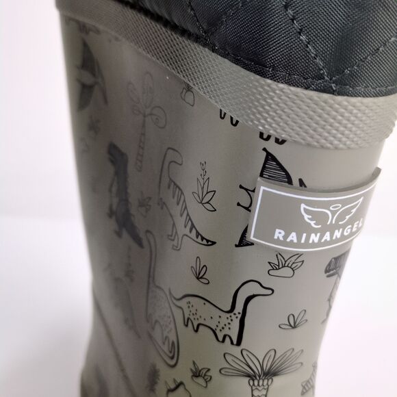 RainAngel Kids Boys 4 Gray Dinosaur Print Rubber Rain Boots, Insulated Lining - Picture 10 of 11